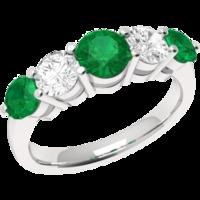 An elegant Round Brilliant Cut emerald & diamond eternity ring in 18ct white gold