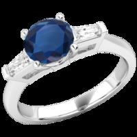 An Elegant Round cut Sapphire and diamond ring with shoulder stones in 18ct white gold