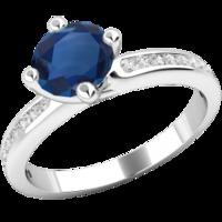 An Elegant Round cut Sapphire and diamond ring with shoulder stones in 18ct white gold