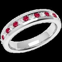 An elegant round brilliant cut ruby & diamond eternity ring in 9ct white gold