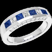 An elegant Princess Cut sapphire & diamond eternity ring in 18ct white gold