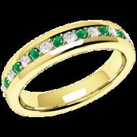 An elegant Round Brilliant Cut emerald & diamond eternity ring in 18ct yellow gold