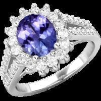 An elegant tanzanite & diamond cluster style ring in 18ct white gold