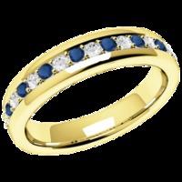 An elegant Round Brilliant Cut sapphire & diamond eternity ring in 18ct yellow gold