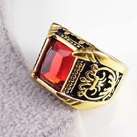 Antique Flower Patern Square Stone Dinner Rings 316L Stainless Steel Gold Plated Band Rings 1pc