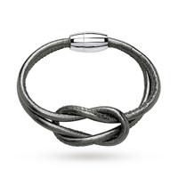 Anthracite Metallic Nappa Leather Infinity Bracelet With Stainless Steel Magnetic Clasp