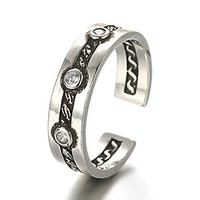 Antique Silver Vintage Style Zircon Open Band Midi Ring for Men/Women Jewelry