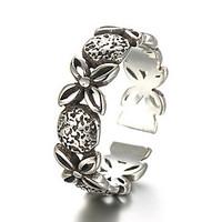 Antique Silver Vintage Style Clover Open Band Midi Ring for Men/Women Jewelry