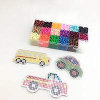 Approx 5400PCS 18 Color 5MM Fuse Beads Set with 3PCS Random Mixed Shape Template Clear Pegboard Car Truck School Bus DIY Jigsaw(Set B 18300PCS)
