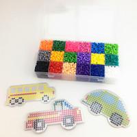 Approx 5400PCS 18 Color 5MM Fuse Beads Set with 3PCS Random Mixed Shape Template Clear Pegboard Car Truck School Bus DIY Jigsaw(Set A 18300PCS)