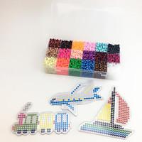 Approx 5400PCS 18 Color 5MM Fuse Beads Set with 3PCS Random Mixed Shape Template Clear Pegboard Train Plane Boat DIY Jigsaw(Set B 18300PCS)