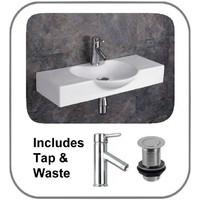 Aprilia Wall Mounted 70.5cm Wide Shaped Sink with Tap and Waste - Delivered Free