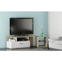 Apollo TV Stand In Brushed Oak And Pearl White With 1 Drawer