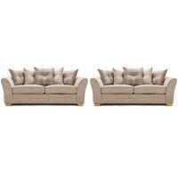 April Fabric 3 and 2 Seater Scatter Back Sofa Suite Oatmeal