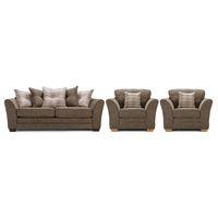 April Fabric 3 Seater Scatter Back Sofa and 2 Armchair Suite Brown