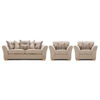 April Fabric 3 Seater Scatter Back Sofa and 2 Armchair Suite Oatmeal