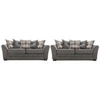 April Fabric 3 and 2 Seater Scatter Back Sofa Suite Grey