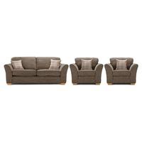 April Fabric 3 Seater Sofa and 2 Armchair Suite Brown