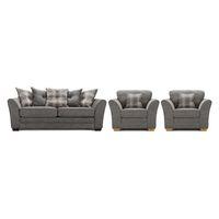 April Fabric 3 Seater Scatter Back Sofa and 2 Armchair Suite Grey