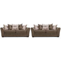 April Fabric 3 and 2 Seater Scatter Back Sofa Suite Brown