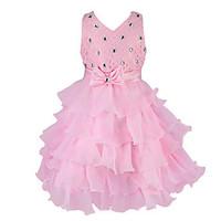 Apricot New Fashion Kids Evening Party/Wedding/Dress Girls with Bow Knot/Diamond Accessory Flower Dresses for 2~10Yrs