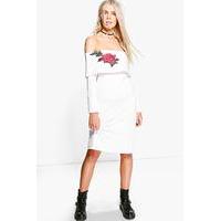 applique flower bardot sweat dress ivory