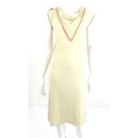 Apostrophe Paris Size 10 Cream Sleeveless Midi Dress with Cowl Neck