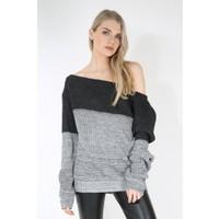 april block stripe knitted off shoulder jumper