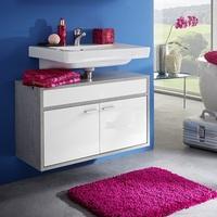 aqua wall mount vanity cabinet in concrete and gloss white front