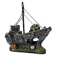 Aquarium Decoration Resin Fishing Shipwreck Boat Ornament Fish Tank Accessories