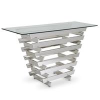 Aqua Glass Console Table With Polished Stainless Steel Base