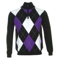 Aquascutum Patterned Half Zip Sweater Black/Dark Purple/White