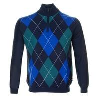 Aquascutum Patterned Half Zip Sweater Navy/Holly Green/Blue