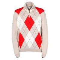 Aquascutum Patterned Half Zip Sweater Oatmeal/Classic Red/White