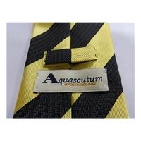 Aquascutum Luxury Designer Silk Tie Black & Yellow Stripe