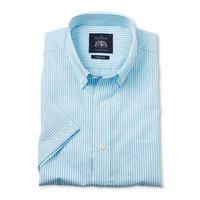 Aqua White Bengal Stripe Short Sleeve Casual Shirt M Short Sleeve - Savile Row