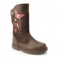 Aqua Butterfly, Brown Leather Girls Zip-up Water resistant Boots