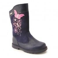 Aqua Butterfly, Blue Ribbon Leather Girls Water resistant Boots