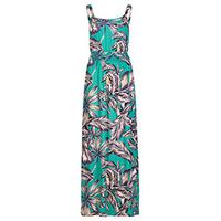 Aqua Grey & Yellow Palm Leaf Print Maxi Dress