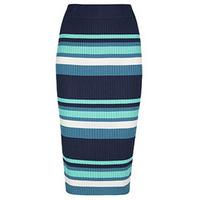 Aqua Navy & Cream Stripe Pattern Midi Skirt