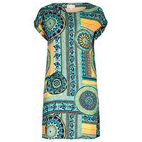 Aqua & Yellow Patchwork Print Shift Dress