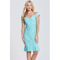 Aqua Peplum Hem Bardot Dress