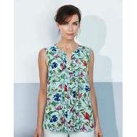 aqua sleeveless pleat front blouse