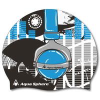 aqua sphere headphones graphic silicone swimming cap blue