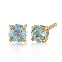 Aquamarine Round Stud Earrings In 9ct Yellow Gold 3.50mm Claw Set