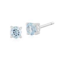 Aquamarine Round Stud Earrings In 9ct White Gold 3.50mm Claw Set