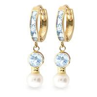 Aquamarine and Pearl Earrings 4.3ctw in 9ct Gold