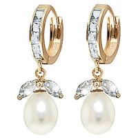 Aquamarine and Pearl Dewdrop Huggie Earrings 10.3ctw in 9ct Gold