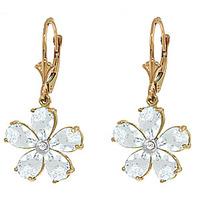 aquamarine and diamond flower petal drop earrings 44ctw in 9ct gold