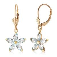 Aquamarine Flower Star Drop Earrings 2.8ctw in 9ct Gold